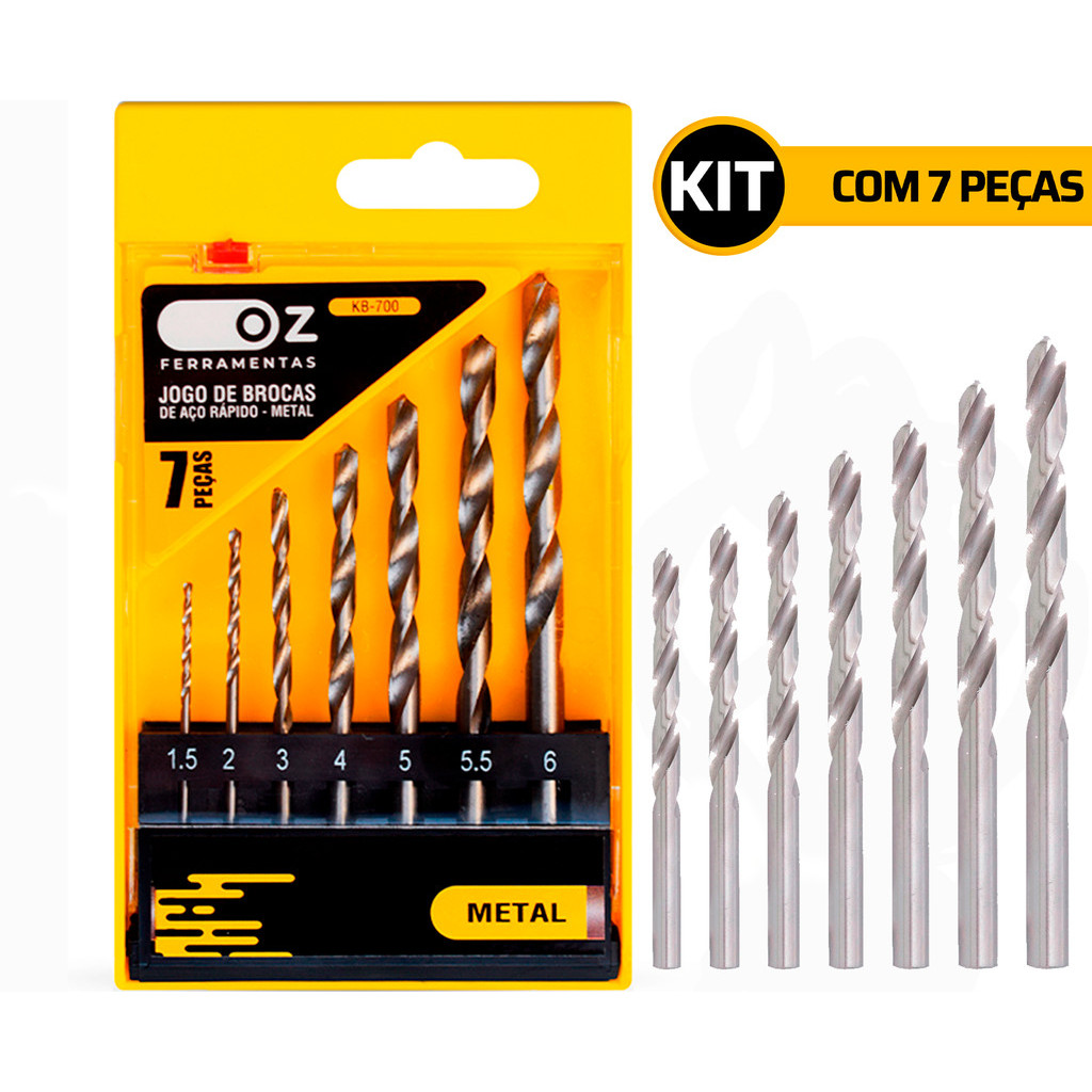 Kit Jogo De Brocas Para Metal 7 Peças 1,5 A 6mm Com Estojo
