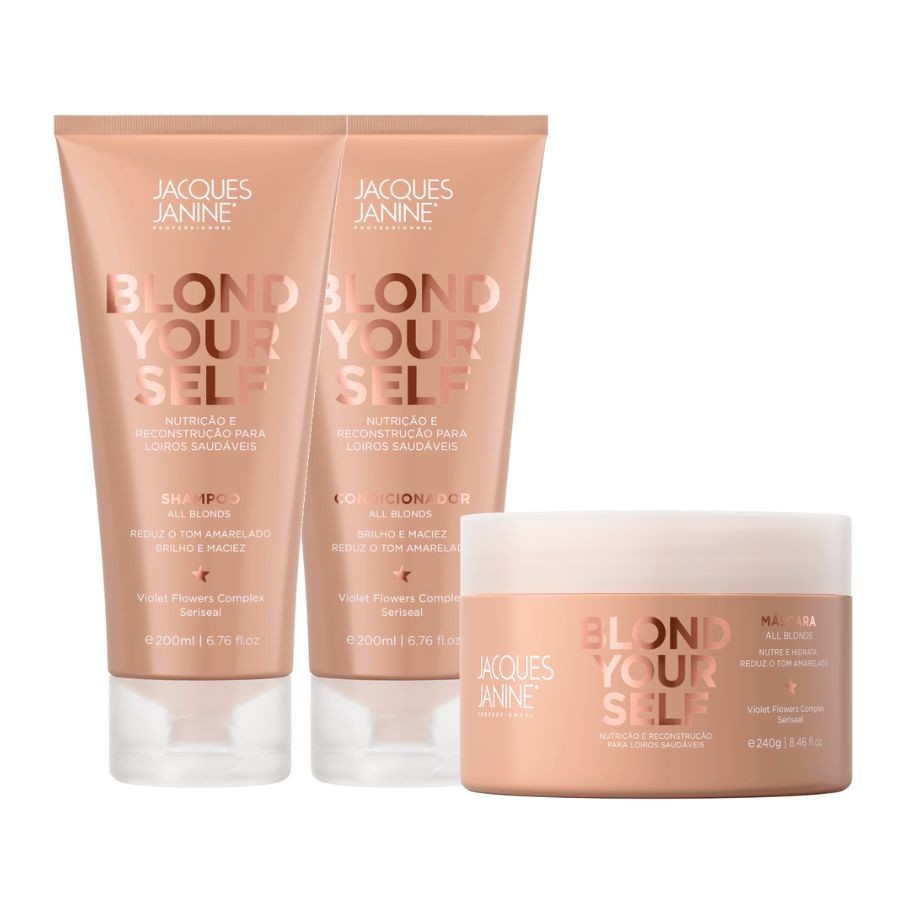 Kit Jacques Janine Blond Yourself Matizador Desamarelador Shampoo e Condicionador 200ml Máscara 240g em Oferta na Shopee