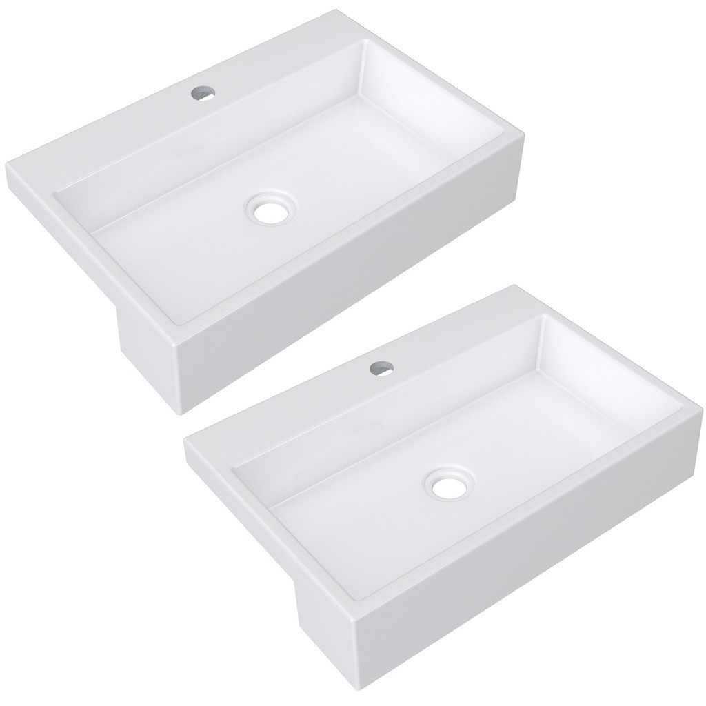 Kit 02 Cubas de Semi Encaixe Retangular Para Banheiro Lavabo XRT55 C01 Branco - Lyam Decor em Oferta na Shopee