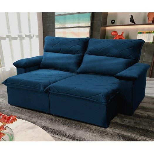 Sofá Retrátil Reclinável Paris 2,00m Suede Velut Azul Marinho  Molas no Assento - King House - Home & Living