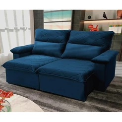 Sofá Retrátil Reclinável Paris 2,00m Suede Velut Azul Marinho Molas no Assento - King House