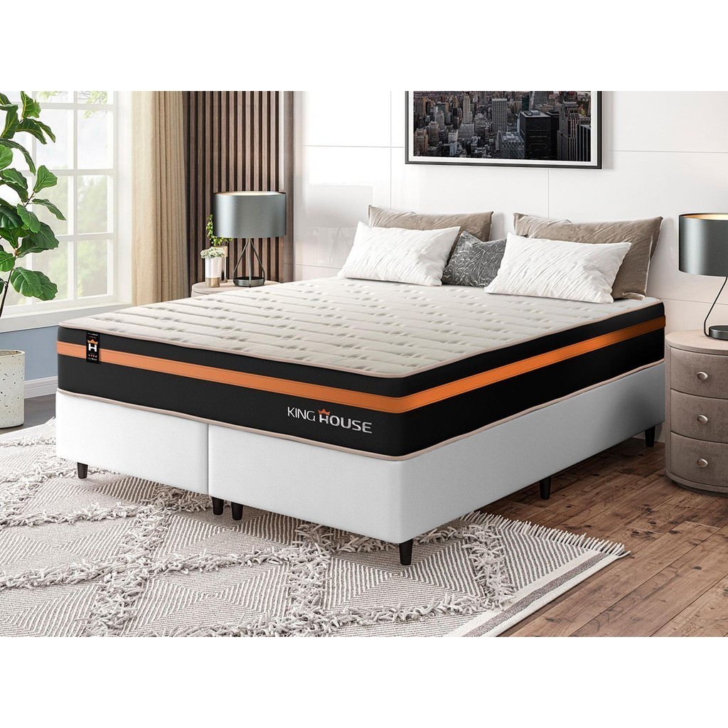 Conjunto Cama Box c/ Molas Ensacadas Sirius Preto Queen 158x198x65 em Oferta na Shopee