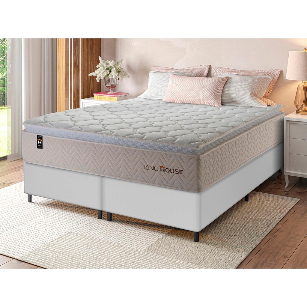 Conjunto Cama Box c/ Molas Ensacadas Roma Bege King 193x203x71