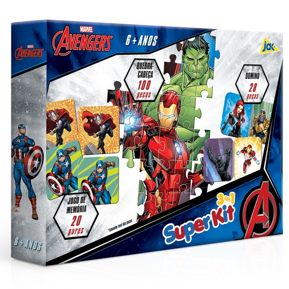 SUPER KIT OS VINGADORES 148 PEÇAS QUEBRA CABEÇA + DOMINÓ + JOGO DE MEMÓRIA TOYSTER EDUCATIVO PUZZLE - Mom & Baby