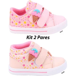 Kit 2 pares Tênis Infantil Feminino Sorvetinho Meninas - ROSA/NUDE