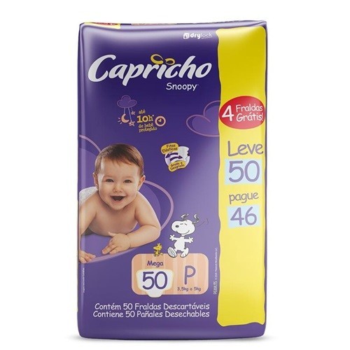 FRALDA INFANTIL CAPRICHO SNOOPY TAM P -PACOTE MEGA - LEVE 50 E PAGUE 46 UNIDADES - CAPRICHO SNOOPY