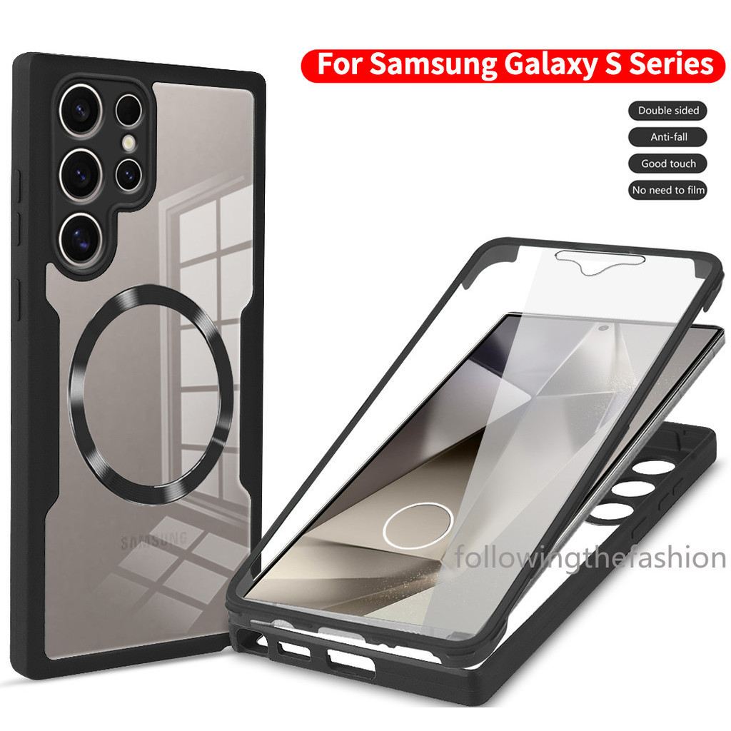 Caixa Magnética Para Telefone Samsung Galaxy S24 Ultra 5G S24 + S23 Plus S22 FE S21 360 ° Acrílico De Dupla Face De Proteção Total Com Tampa À Prova De Choque Da Lente Câmera em Oferta na Shopee