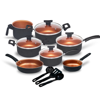 Jogo De Panelas Antiaderente 10 Pçs Kit Conjunto Teflon Tampa de Vidro Várias Cores Durável Moderna em Oferta na Shopee