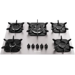 Cooktop a Gás Mueller 5 Bocas mesa em Alumínio com Queimador Tripla Chama e Grades em Ferro Fundido MCG5BK Bivolt