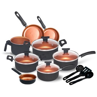 Conjunto Jogo de Panelas Teflon 11 peças  Antiaderente Tampa de Vidro em Oferta na Shopee