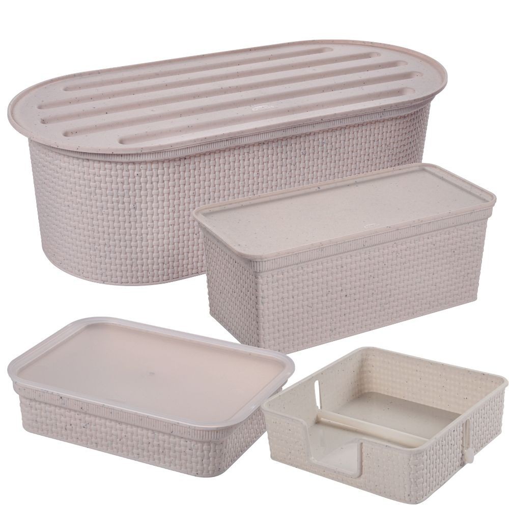 Kit porta pão com migalheira, porta torradas/biscoitos, porta frios e porta guardanapo Tear Plasutil