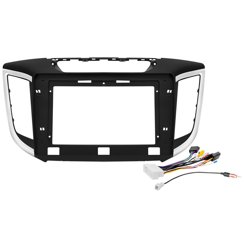 Kit Moldura Painel 10 Pol Creta 2016 2017 2018 2019 2020 2021 2 Din Preto Chicote Som Plug Antena Acabamento Prata em Oferta na Shopee