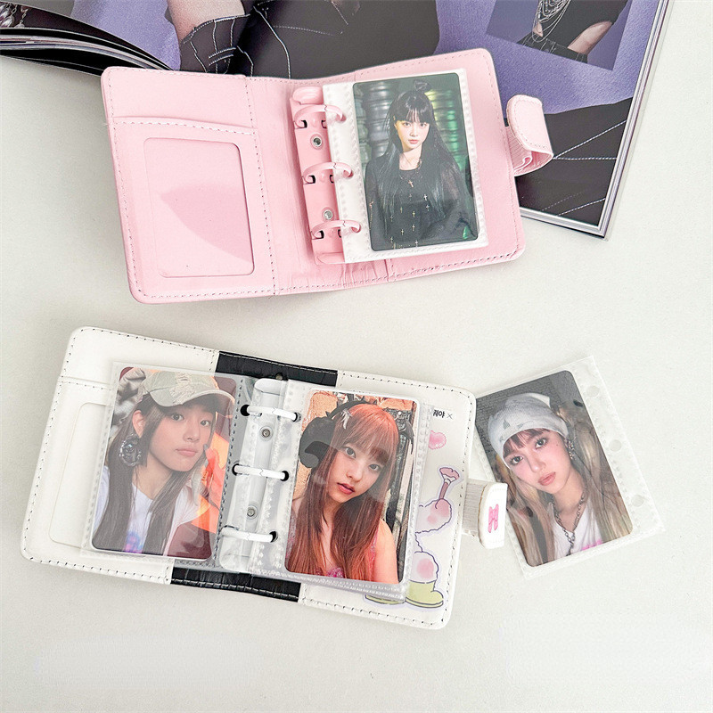 Ins 3Inch Kpop Photocard White Pink Binder Photo Cards Collect Book Album A7 PU Caderno De Couro Fotografia Protetor Escolar Papelaria