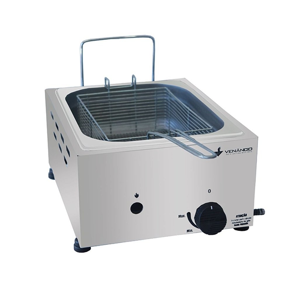Fritador a Gás Fritadeira Com 1 Cuba Em Aço Inox 1/2 SFG112 Venâncio 4800ml Tacho Para Fritar