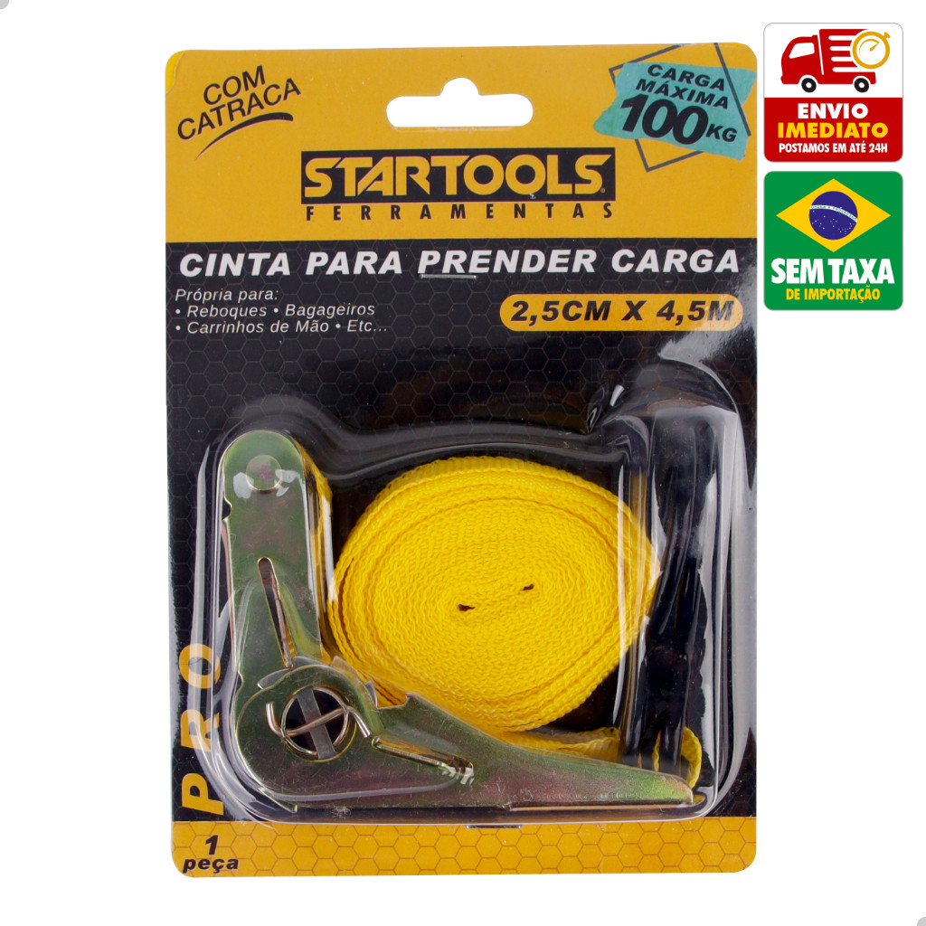 Cinta Catraca Prendedor de Carga Catracado Catraca 4,5M Metros 25mm 100 kg StarTools AR0401 em Oferta na Shopee