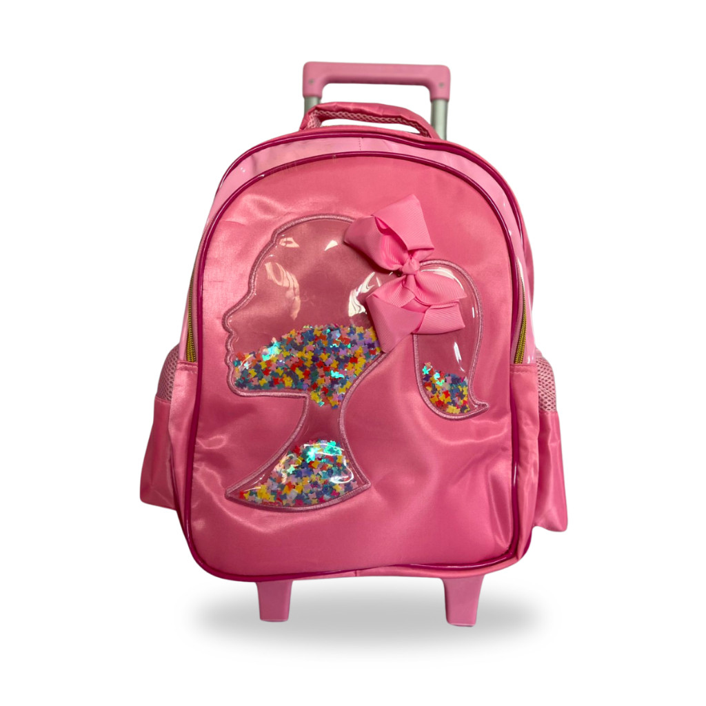 Mochila Infantil Escolar Barbie Rosa Rodinha Volta as Aulas