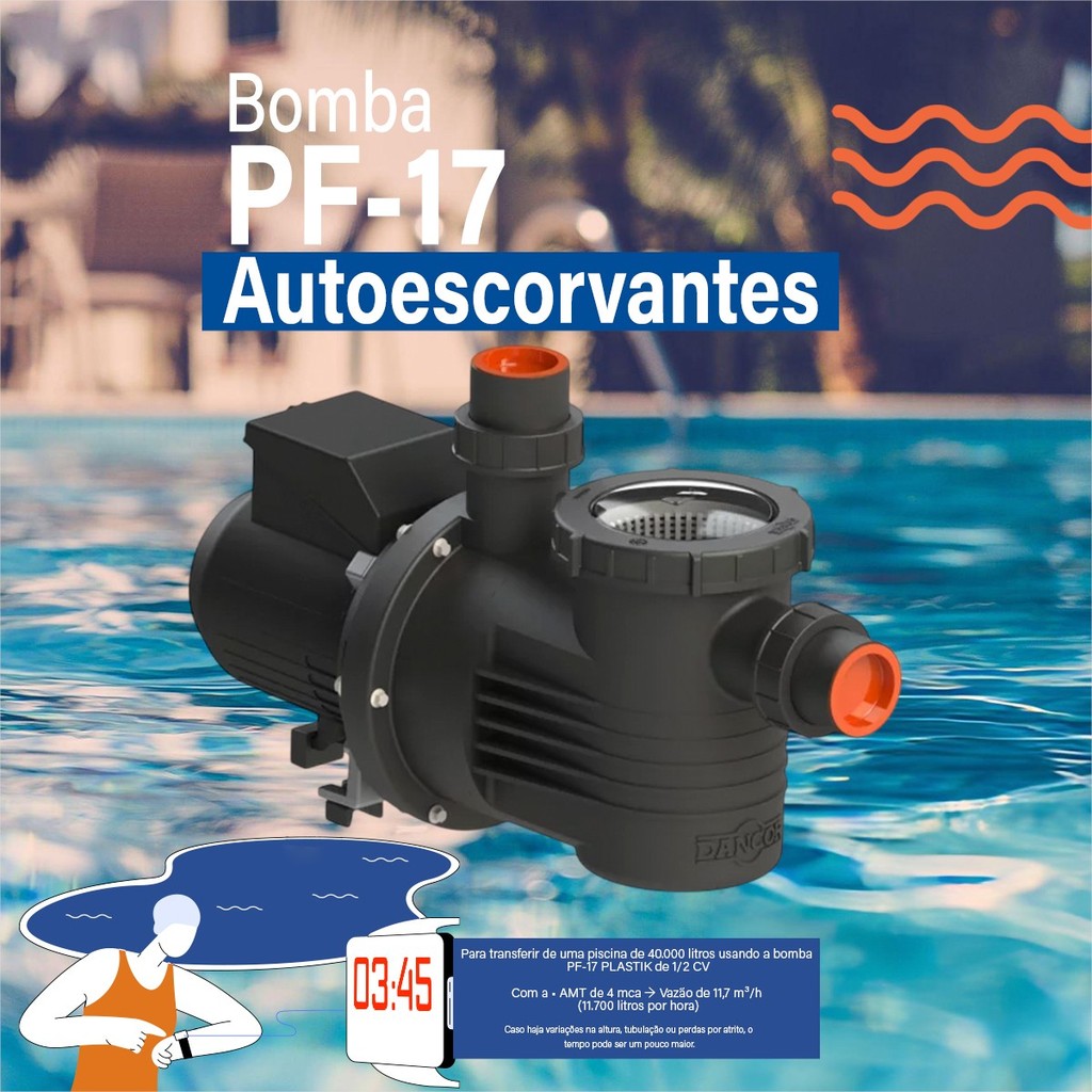 Bomba Para Piscina com Pre Filtro Plastik Pf-17 1/2 Cv Monofásica Piscina 127/220v Dancor · foto 2