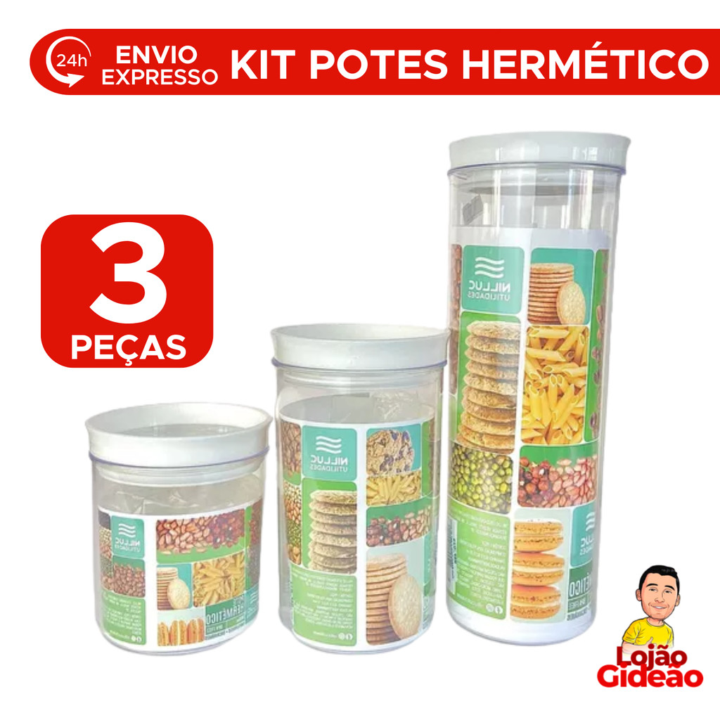 Kit Pote Hermético Redondo Para Alimentos Porta Mantimentos Transparente Organizador De Mantimentos