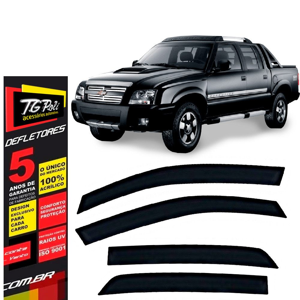 Calha de Chuva Chevrolet S10 1996 a 2011 4 portas TG Poli Defletor Portas Protetor Janelas Fumê em Oferta na Shopee