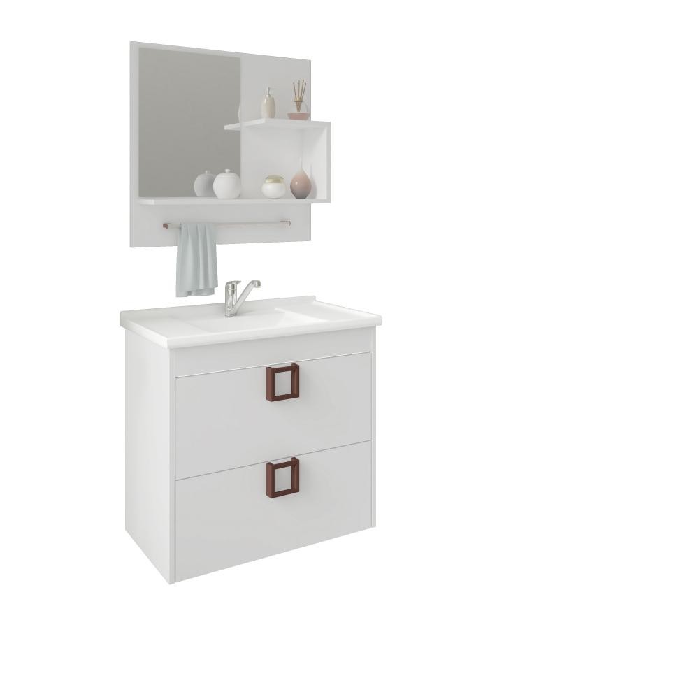 Gabinete Para Banheiro Com Lavatório E Espelho Lírio Branco MGM Móveis 59cm em Oferta na Shopee