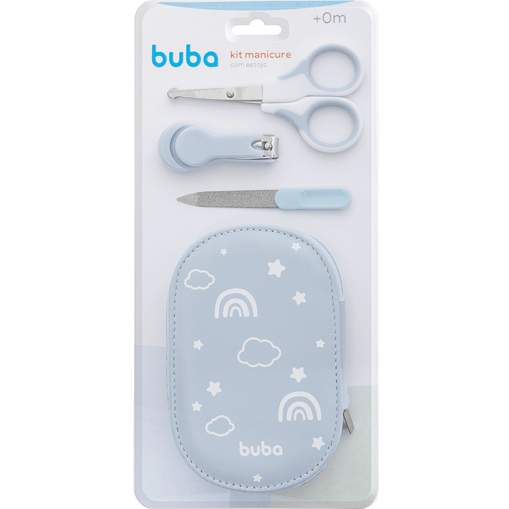 Kit Higiene Cuidados Bebê Com Estojo Manicure Recém-nascido Infantil Azul Buba Tesoura Lixa Cortador