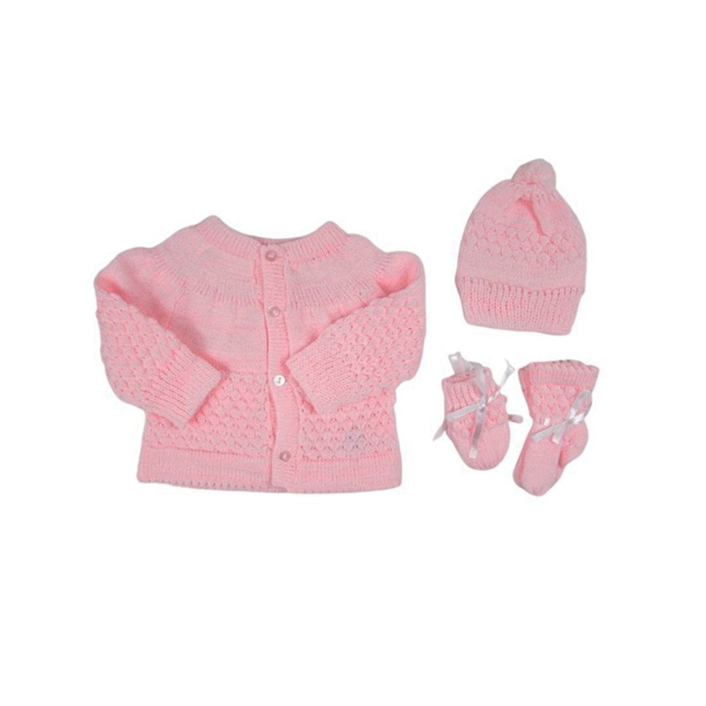Kit de Lã com Casaco Touca Sapatinho e Luva Tamanho RN - Castelo