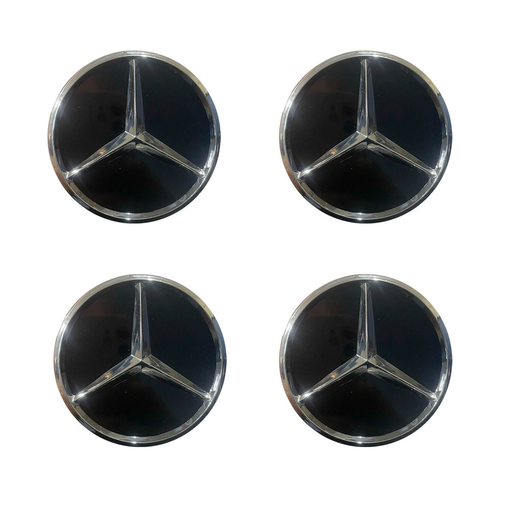 4x Calota centro de roda mercedes preto brilhante 74mm
