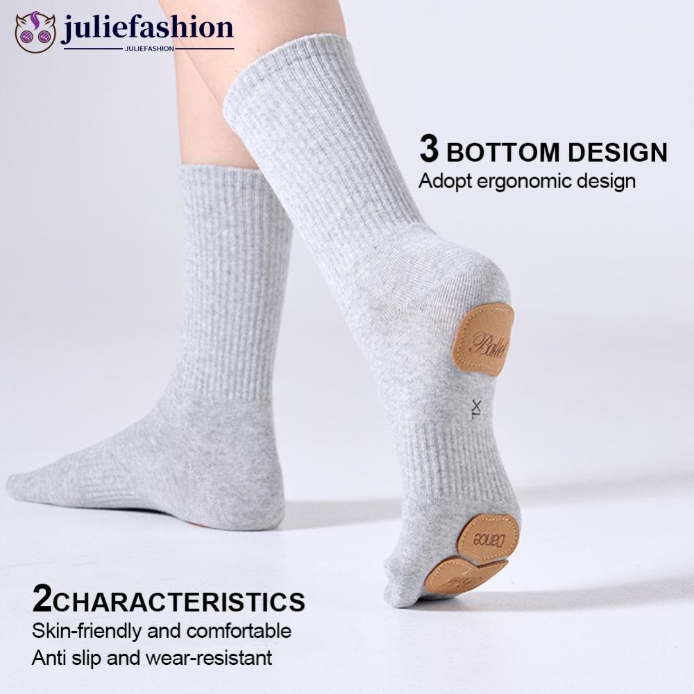 JULIEFASHION 1 Par De Meias De Dança De Tubo Médio Com Sola Antiderrapante Resistente Ao Desgaste De Couro Esportes Yoga em Oferta na Shopee