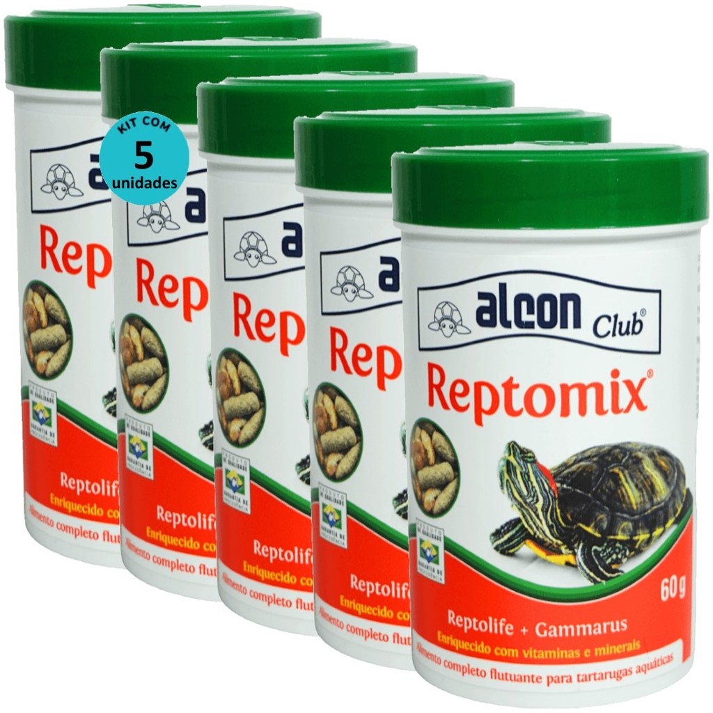 Ração Alcon Club Reptomix 60g Ração Para Tartarugas Aquáticas Kit Com 5