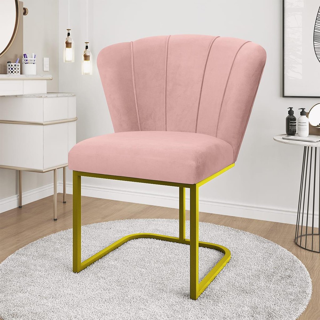 Cadeira Flor Pés Metal Reforçado Dourado Mesa Estudos Quarto em Oferta na Shopee