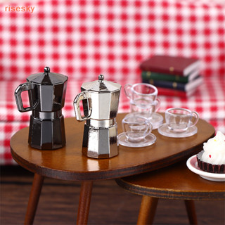 [risesky] 1 Conjunto 1 : 12 Casa De Bonecas Em Miniatura Cafeteira Chaleira De Metal Moka Pote Com Bandeja De Copo Cozin em Oferta na Shopee