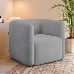 Poltrona Decorativa Para Sala de Estar Fixa Living Peônia K01 Veludo Cinza - Lyam Decor