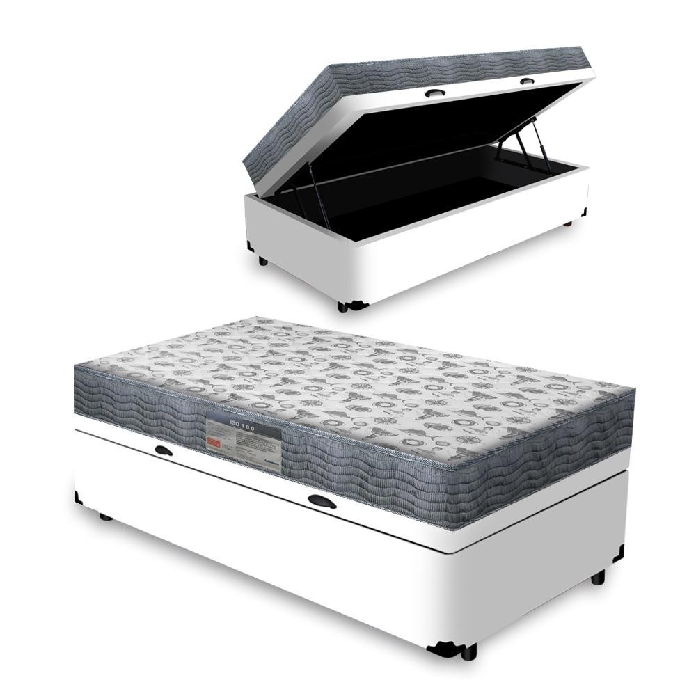 Cama Box Baú Solteiro Branca + Colchão D33 - Ortobom - Iso 100 78x188x60cm em Oferta na Shopee