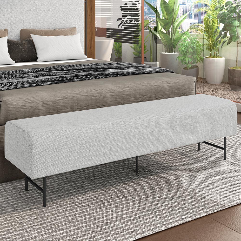 Puff Recamier Decorativo com Pés Industrial 140cm Novara P05 Linho Cinza Claro - Lyam Decor em Oferta na Shopee