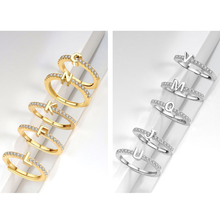 Anel de diamante completo com iniciais da moda em prata S925 e ouro 18K acessórios de jóias de moda