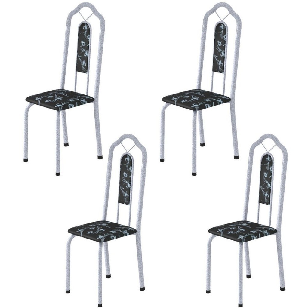 Kit 4 Cadeiras Tubular Bianca  Martelado Pérola/Preto Floral em Oferta na Shopee