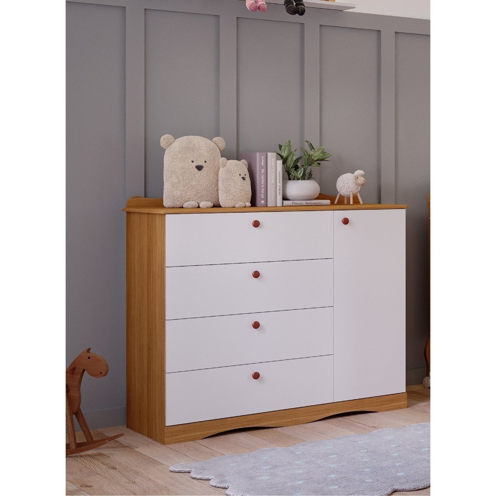 Cômoda Infantil 4 Gavetas Aquarela Espresso Móveis Nature/Branco em Oferta na Shopee