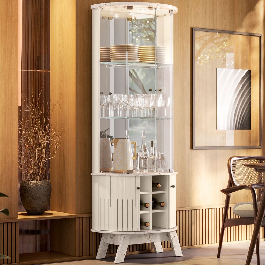 Cristaleira Marina 4 Portas Calacata/Off White - Madetec em Oferta na Shopee