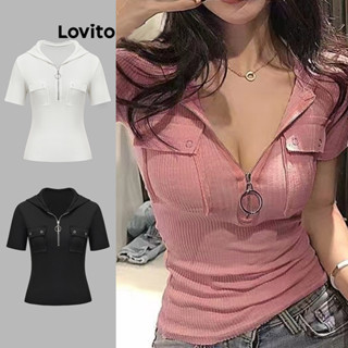 Lovito Casual Camiseta Feminina Lisa com Zíper LNA27342 (Multicolorido)