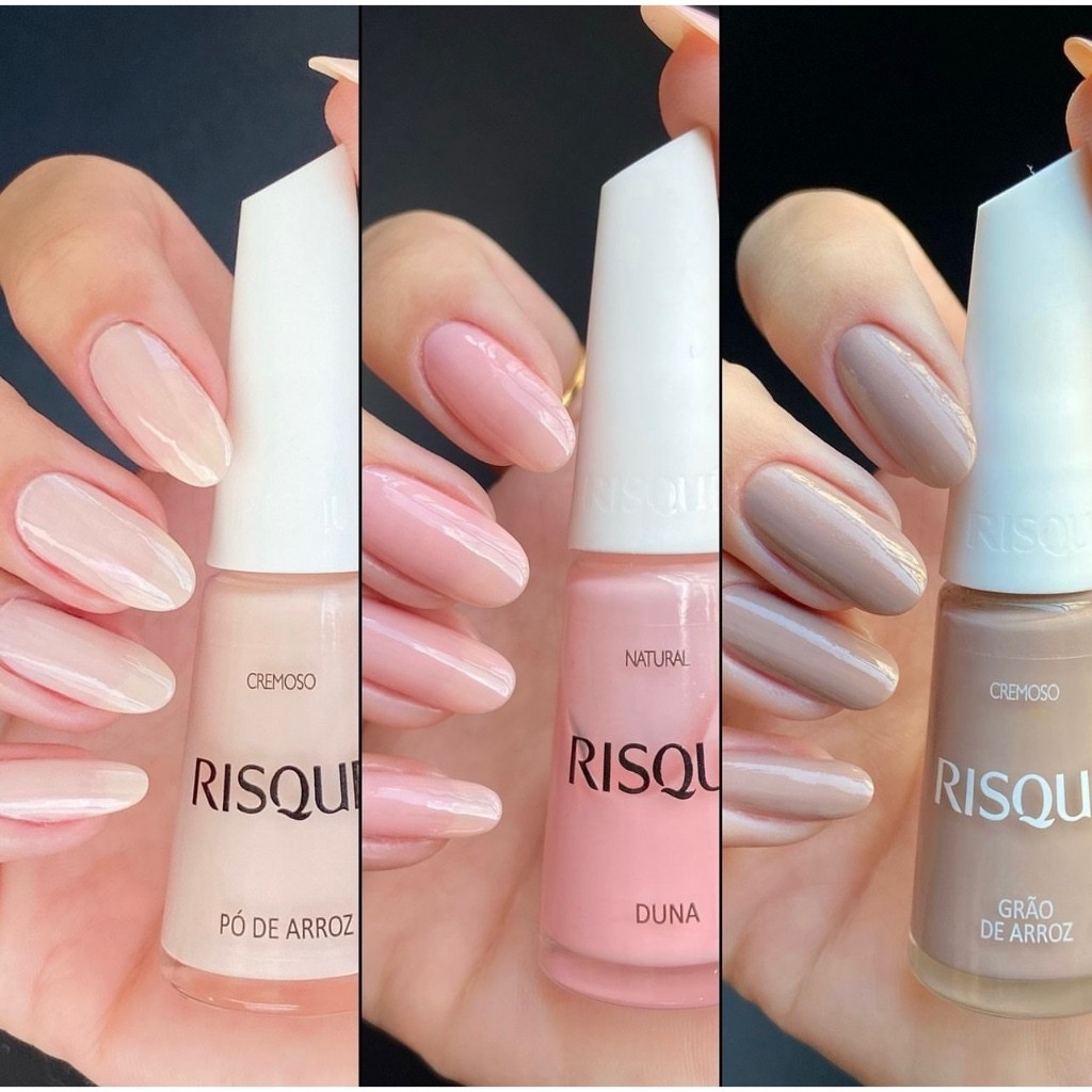 Kit 3 Esmalte Risque Tons de Nude Mais Vendidos , Pó de Arroz , Duna e Grão de Arroz
