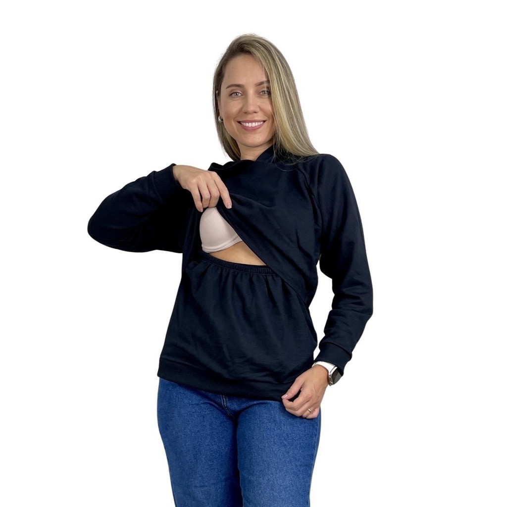 Moletom Amamentação Premium Com Capuz Casaco Blusa de Frio Maternidade Gestante Amamentar