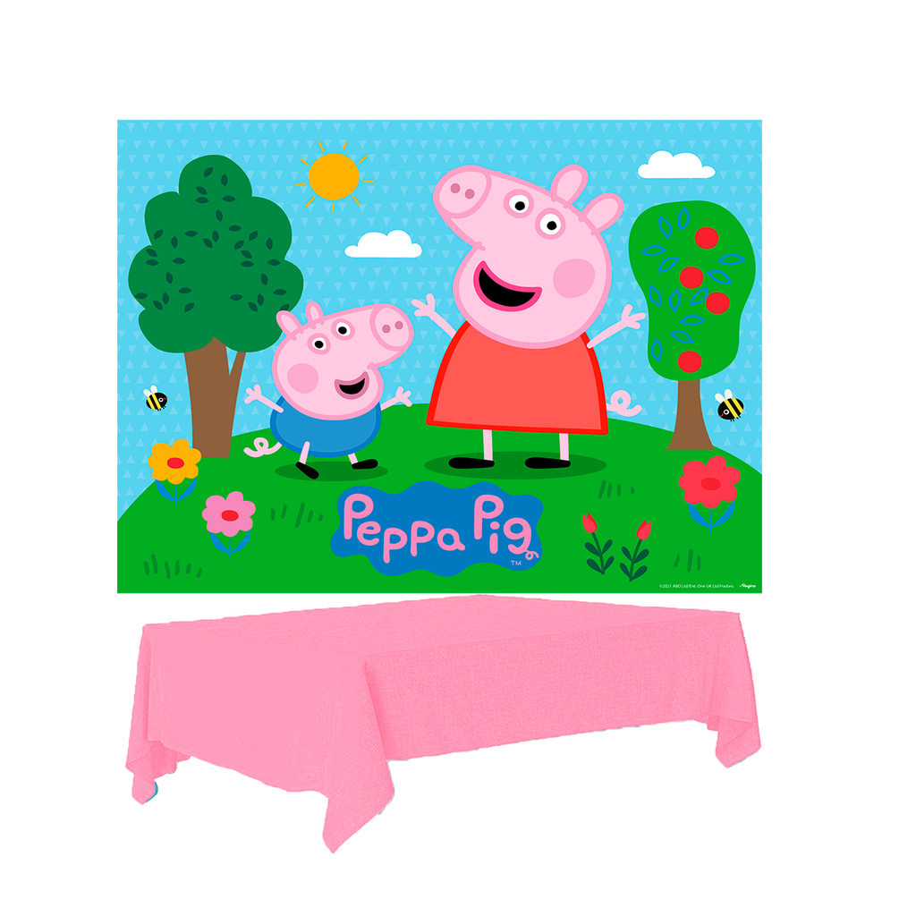 Kit festa Peppa Pig Decoração Anive Painel + Toalha Plástica 2,74m