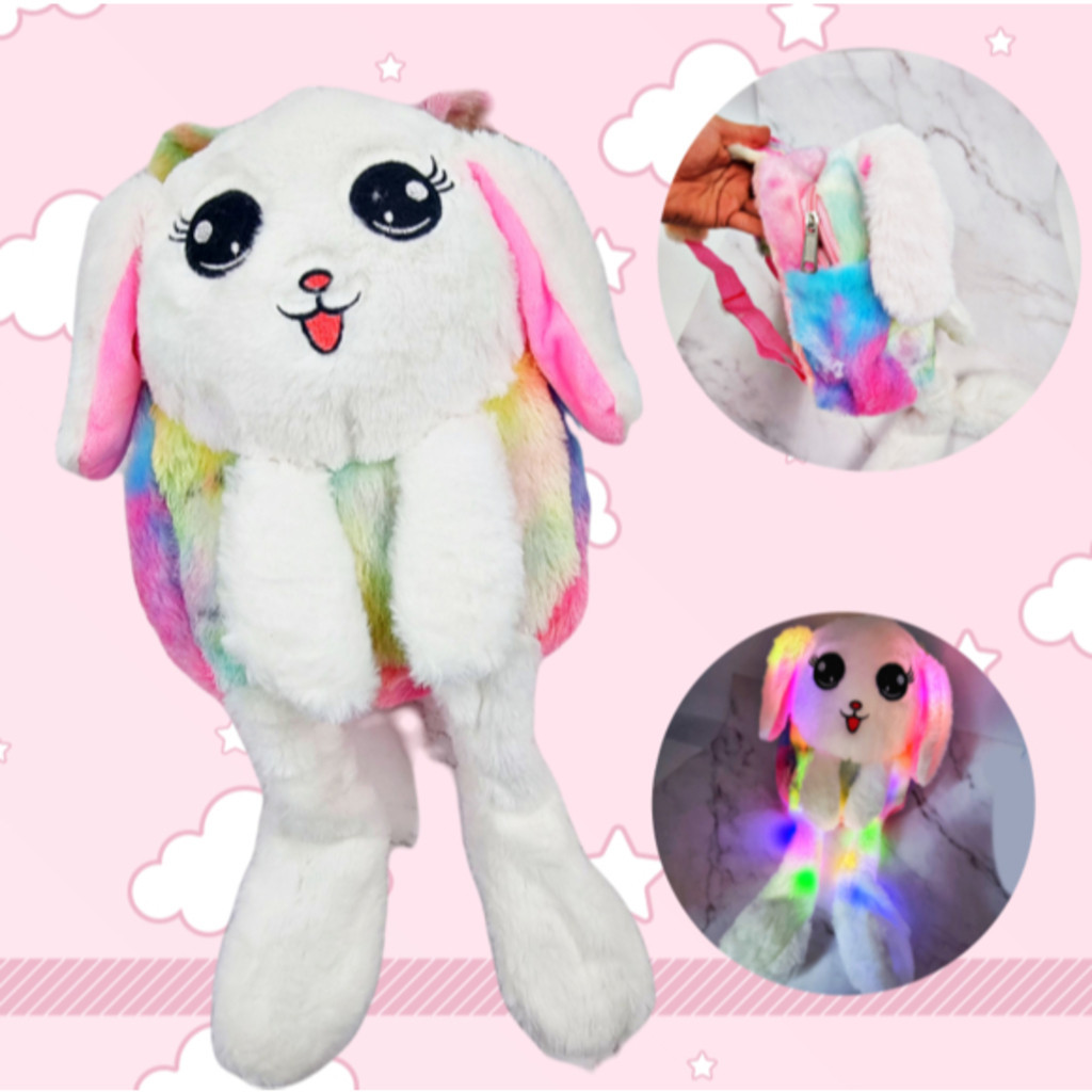 Moda Infantil Mochila De Pelúcia Coelho Orelhas Longas com Led em Oferta na Shopee