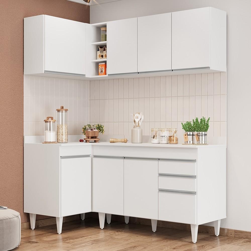 Armário de Cozinha Modulado de Canto Direito 4 Peças CP38 Balcão com Tampo Branco - Lumil em Oferta na Shopee