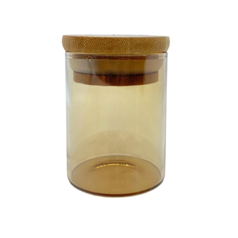 Pote de Vidro Âmbar Hermético com Tampa de Bambu - 6x8cm - 160ml - 1 unidade - Rizzo em Oferta na Shopee