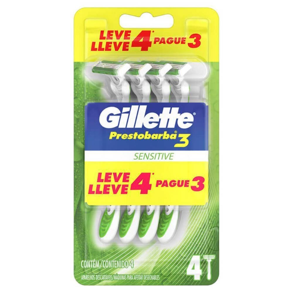 GILLETTE PRESTOBARBA 3 APARELHO DE BARBEAR SENSITIVE LEVE 4 PAGUE 3 - Beauty