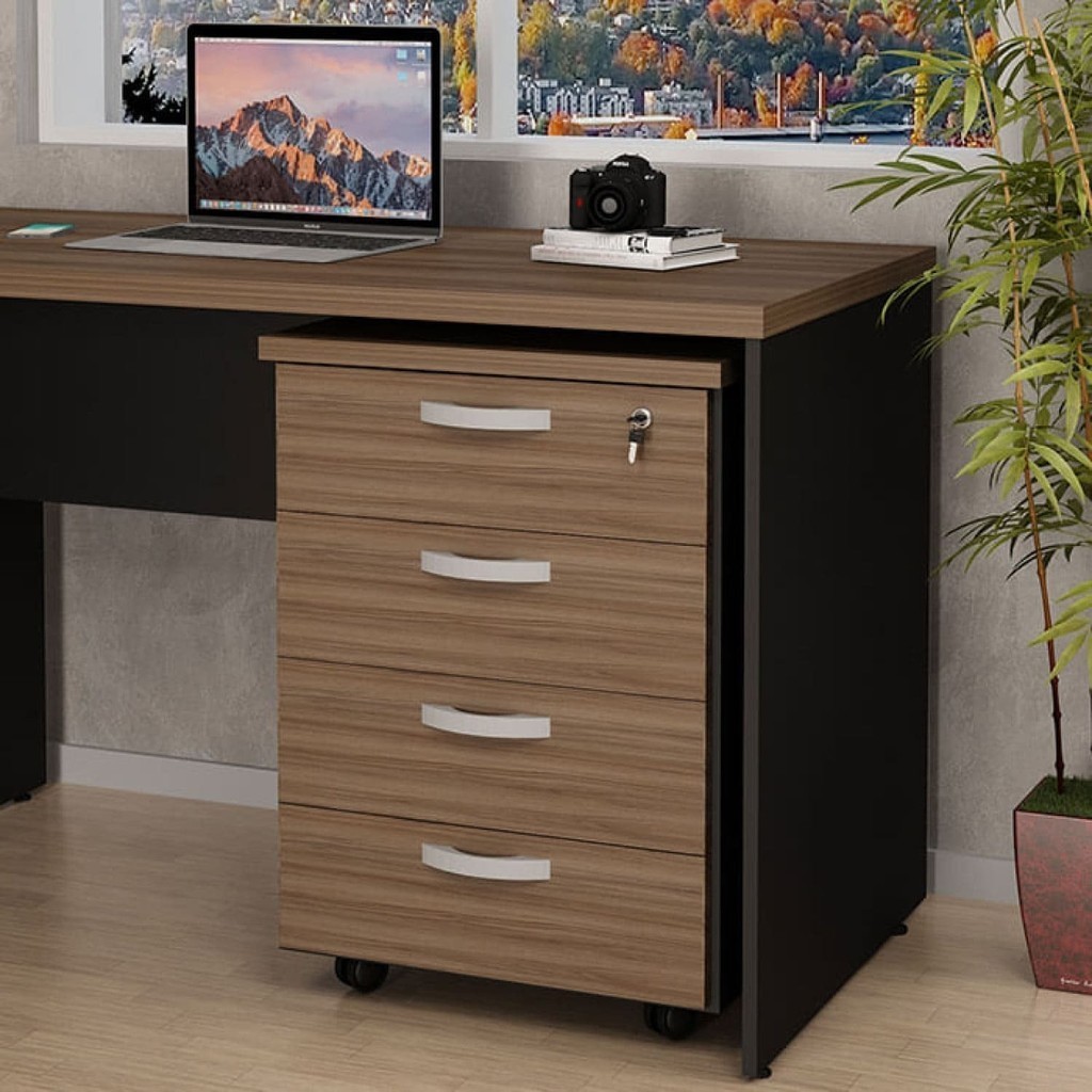 Gaveteiro Volante Para Escritório com 4 Gavetas Nogal em Oferta na Shopee