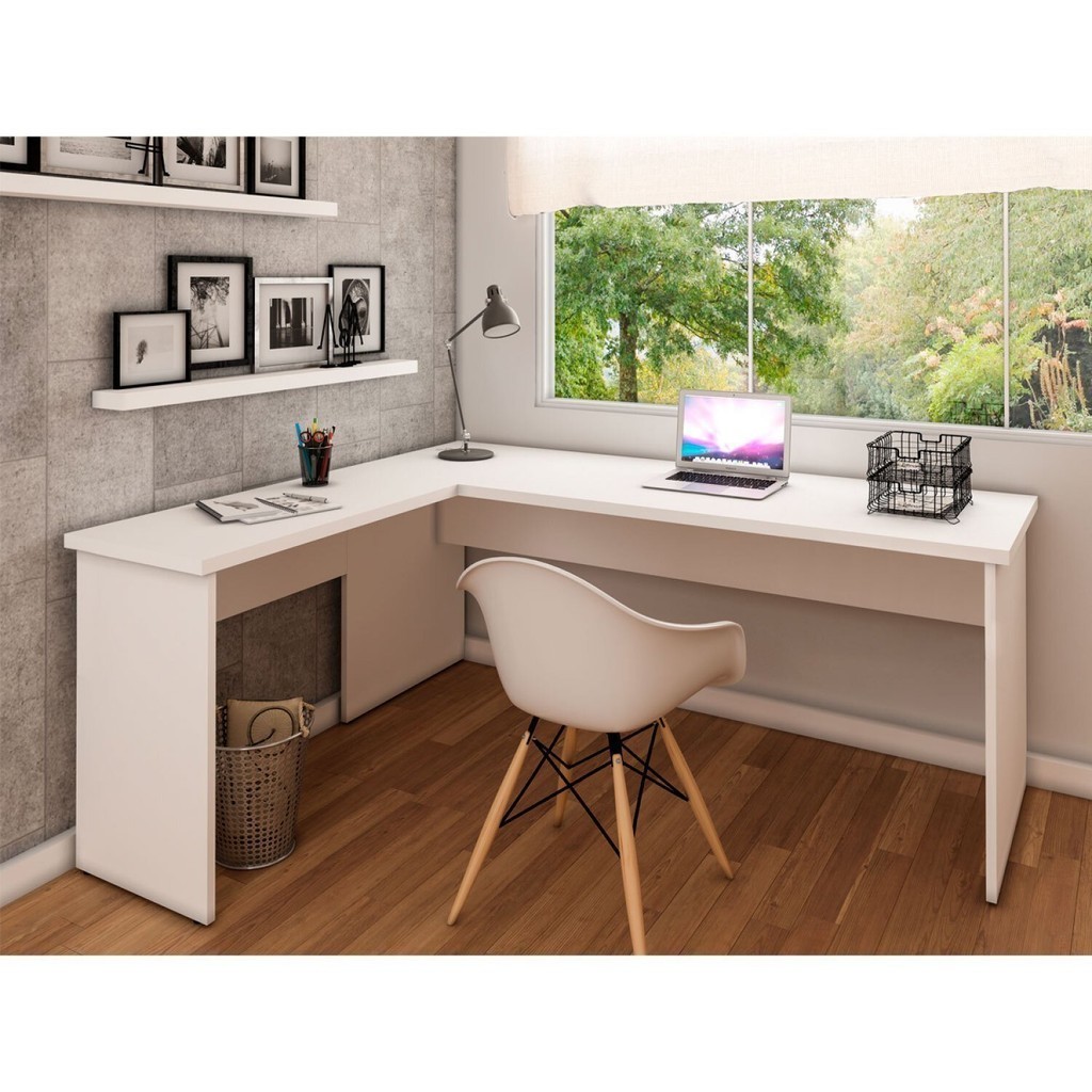 Mesa De Canto em L Para Escritório 140x150cm Tampo 30mm Branco - Home & Living