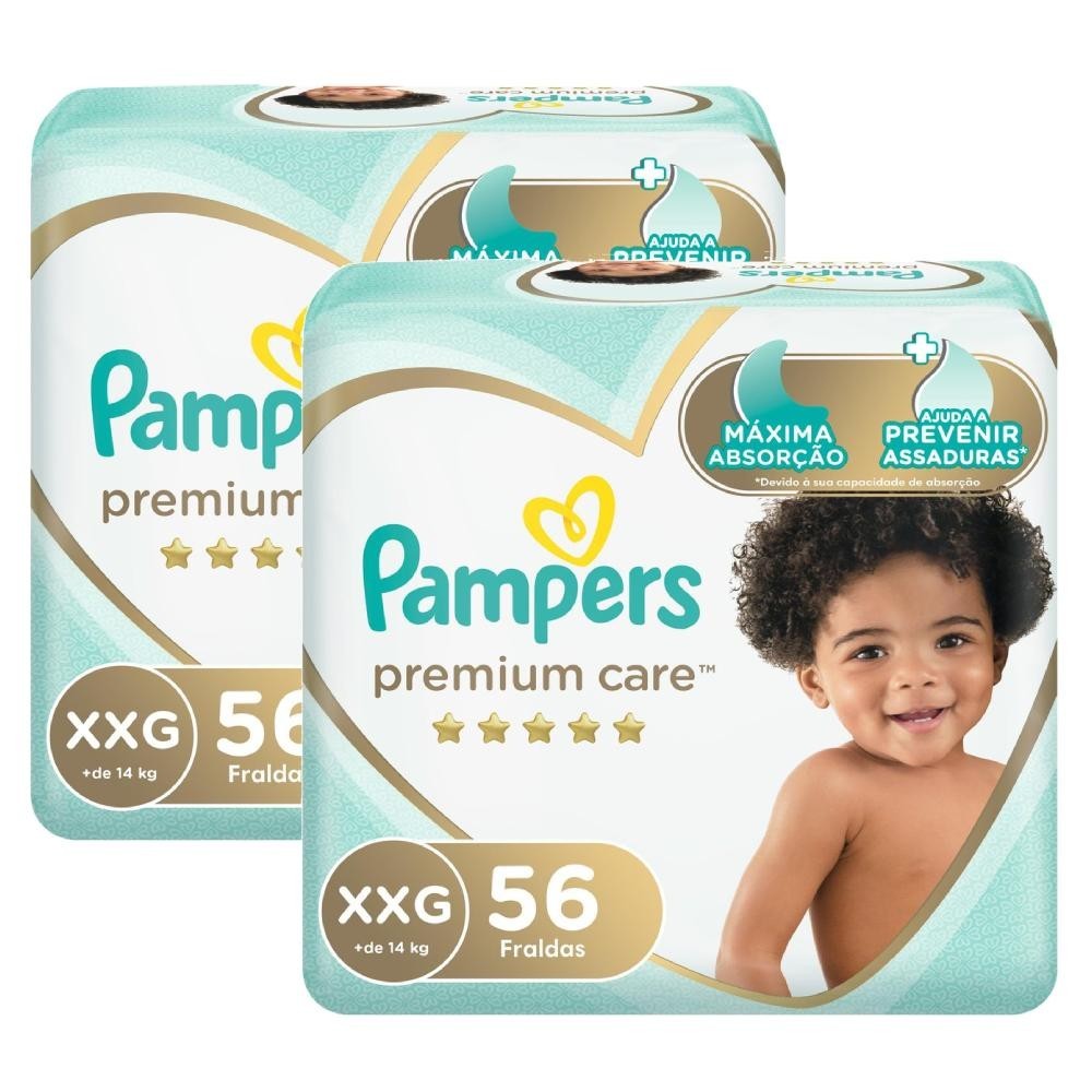 Kit Fralda Pampers Premium Care Jumbo Tamanho XXG com 112 unidades em Oferta na Shopee