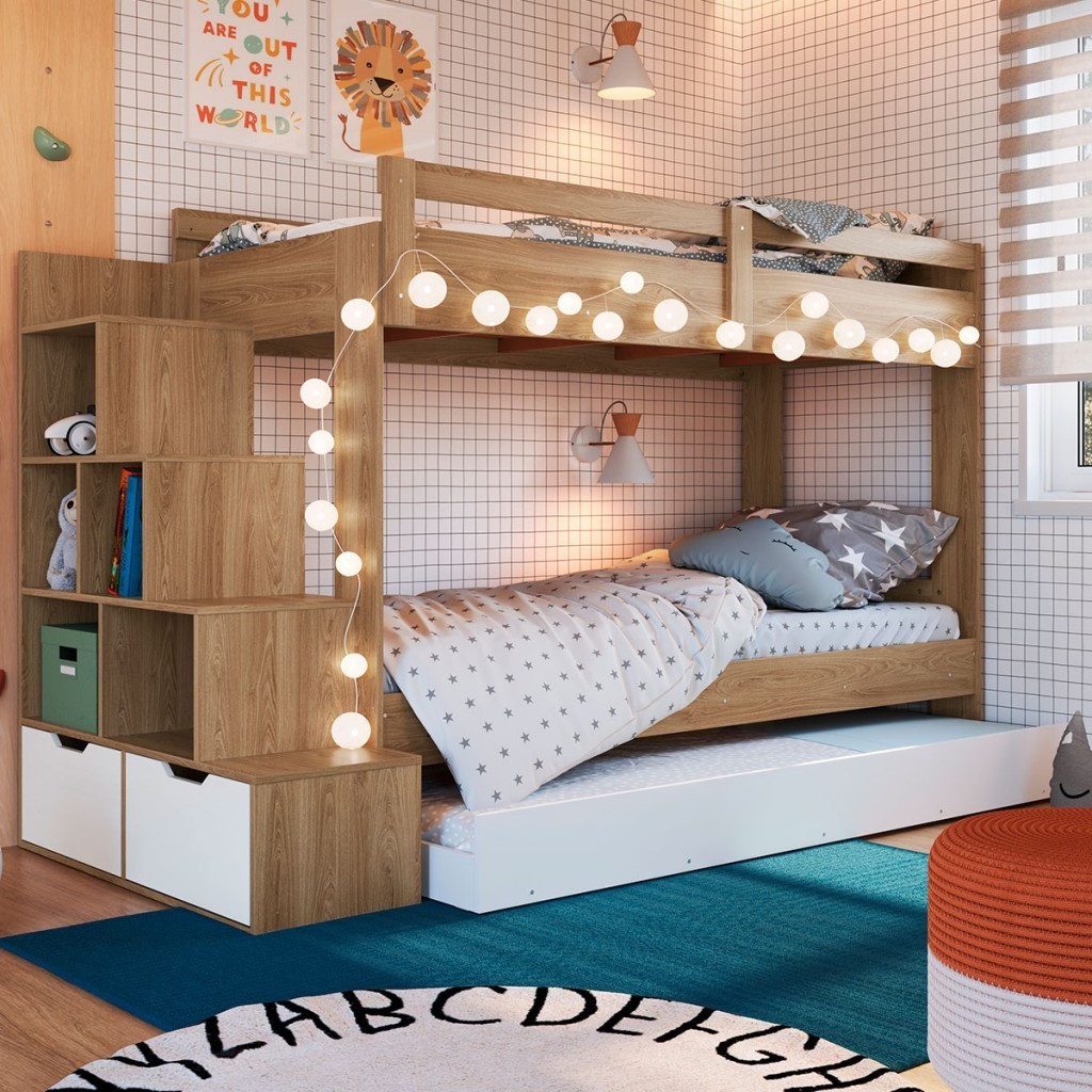 Treliche 2 Gavetas Aveiro Oak/Branco - Completa Móveis em Oferta na Shopee